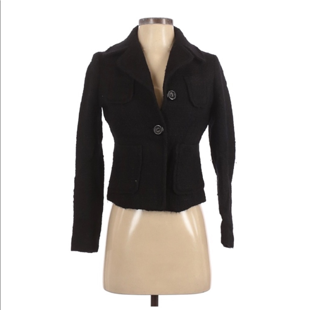 GAP Black Wool Blend Cropped Peacoat Jacket XS Double Breasted